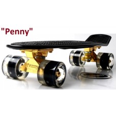 Penny Board,Пенни 22" BLACK\GOLD,светящиеся колёса
